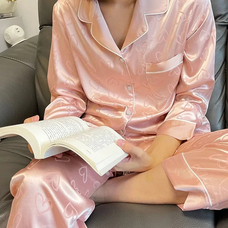 Conjuntos de pijama de verano de 2 piezas para mujer, de satén y seda fina, pijama a rayas, ropa de dormir, pantalones de manga larga, ropa de casa