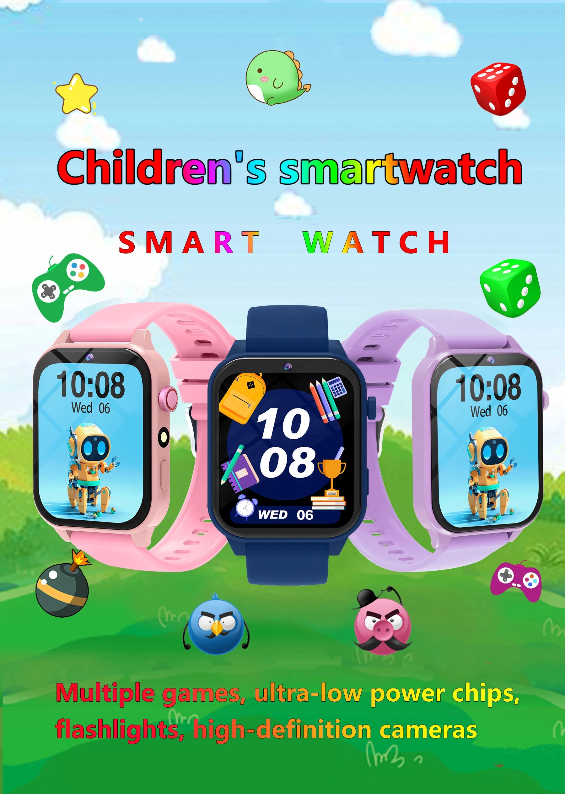 Montre connectée pour enfants, 18 jeux, étanche, lampe torche, télécommande, photographie, cadeau de vacances et d'anniversaire pour garçons et filles