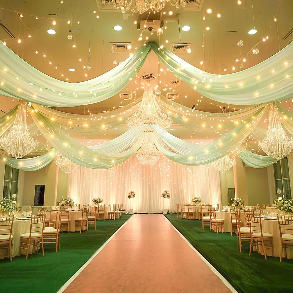 Bryllupsgardiner Takdekorasjon Chiffon Gjennomsiktig Gardin til Bryllupsmottak Bursdagsfest Buegardiner Telt Soverom Bakteppe