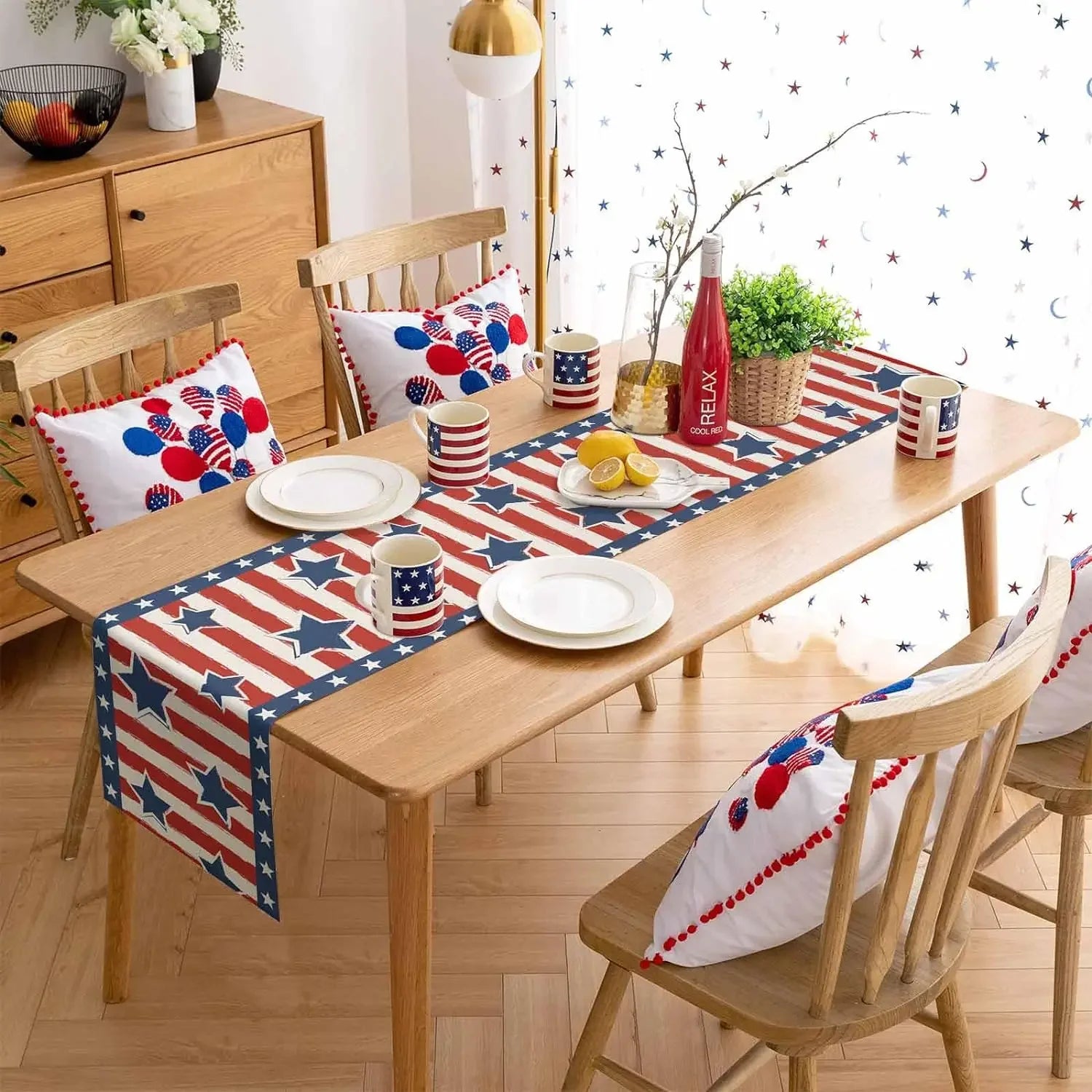 Manteles individuales Rojos, Blancos y Azules Estrellas Rayas Corredor de Mesa para Decoración de Mesa Decoraciones para Fiestas del Día de la Independencia
