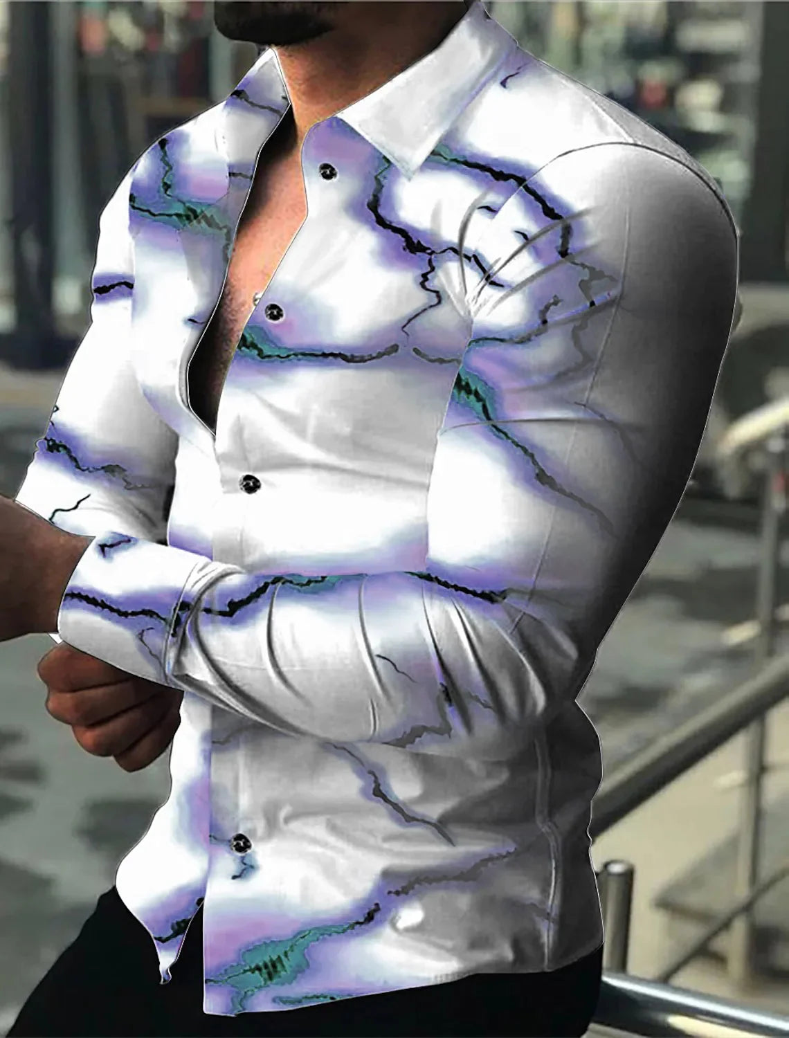 Nueva moda masculina lujo social baile camisa blanca de manga larga con solapa y botones, estampado casual, ropa de diseñador para hombre, top