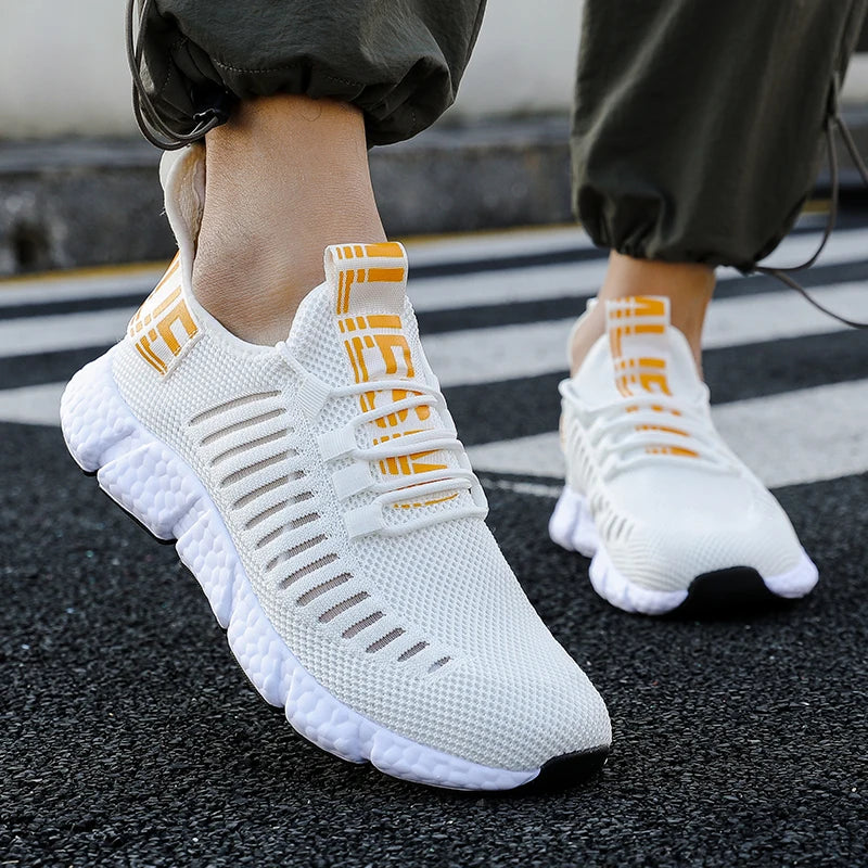 Zapatillas de deporte para hombre, de malla transpirable, color blanco, para correr, tenis, calzado deportivo cómodo para exteriores para hombre, zapatillas informales, Tenis Masculino