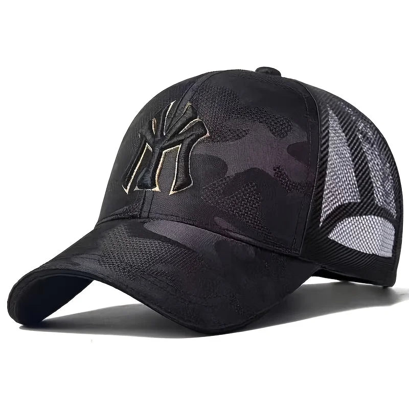 Gorra de béisbol de camuflaje bordada con letras de moda para primavera y otoño, gorra informal ajustable para exteriores, sombrero protector solar