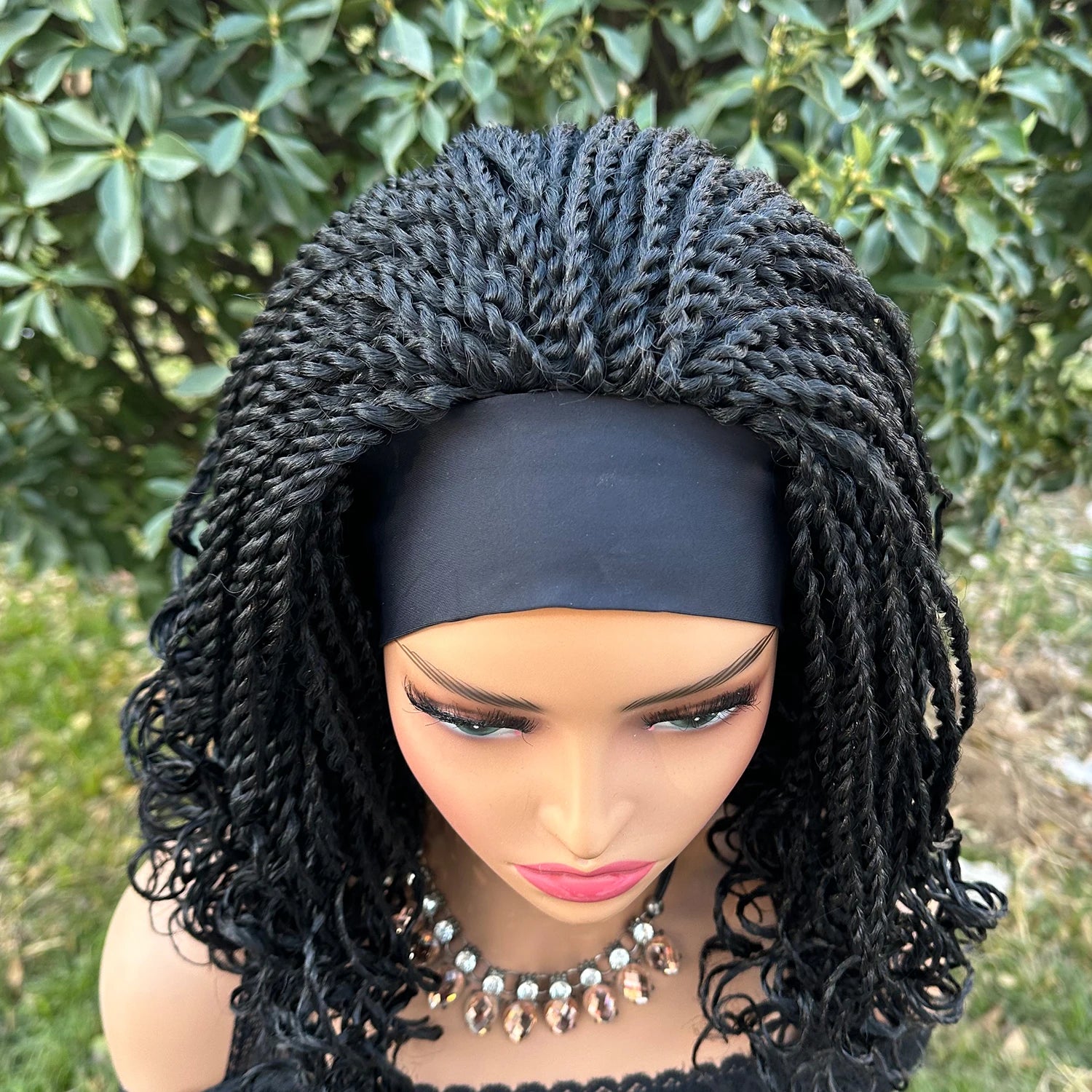 Pelucas de diadema trenzadas de giro corto de 12 pulgadas, peluca trenzada sintética para mujeres negras, extensión de pelucas de cabello trenzado de ganchillo