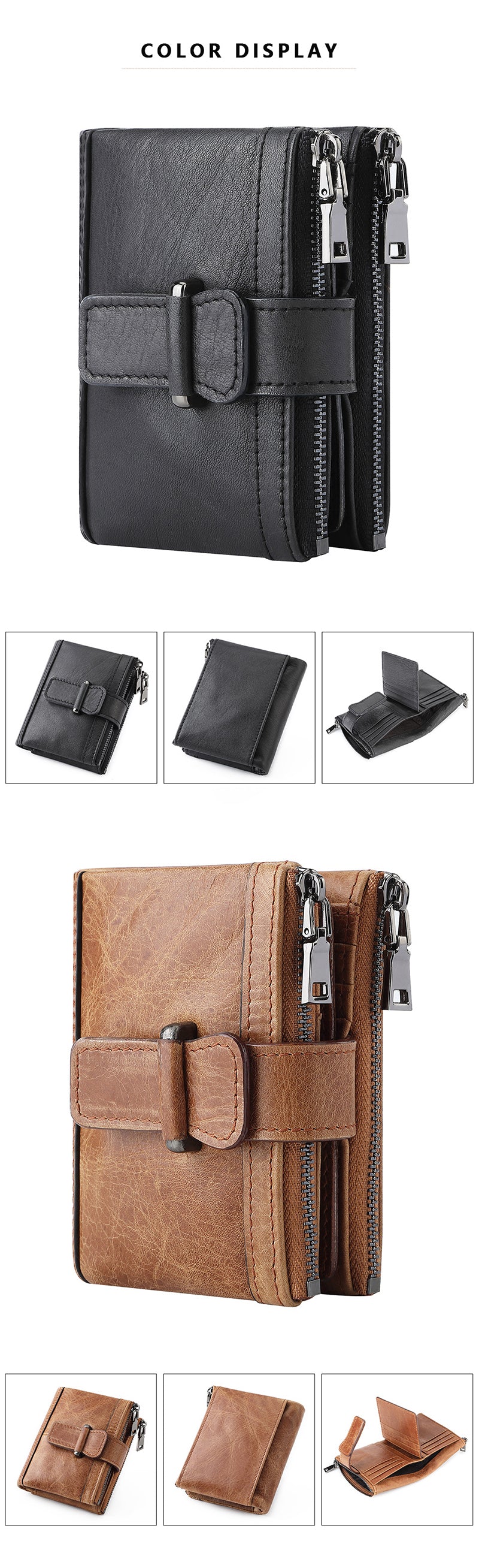 Cartera de lujo de diseño para hombre, carteras de hombre de cuero genuino, RFID de alta calidad, monedero para hombre, tarjetero, carteras vintage