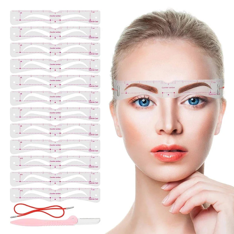 12-Style Reusable Eyebrow Stencil Set