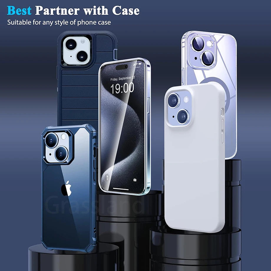 Lot de 4 films de protection d'écran en verre trempé pour iPhone 16, 15, 14, 13, 12, 11 Pro Max, pour iPhone 7, 8 Plus, X, XS Max, XR