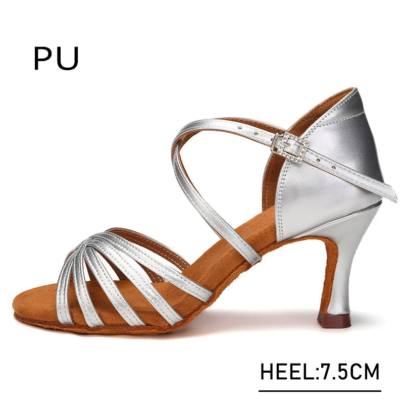 Chaussures de danse latine pour femmes SWDZM, talons hauts, tango, soirée dansante, sandales de salsa en satin pour filles, chaussures de bal de salon