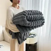Manta de invierno de terciopelo de conejo de lujo – Franela gruesa, cálida y suave