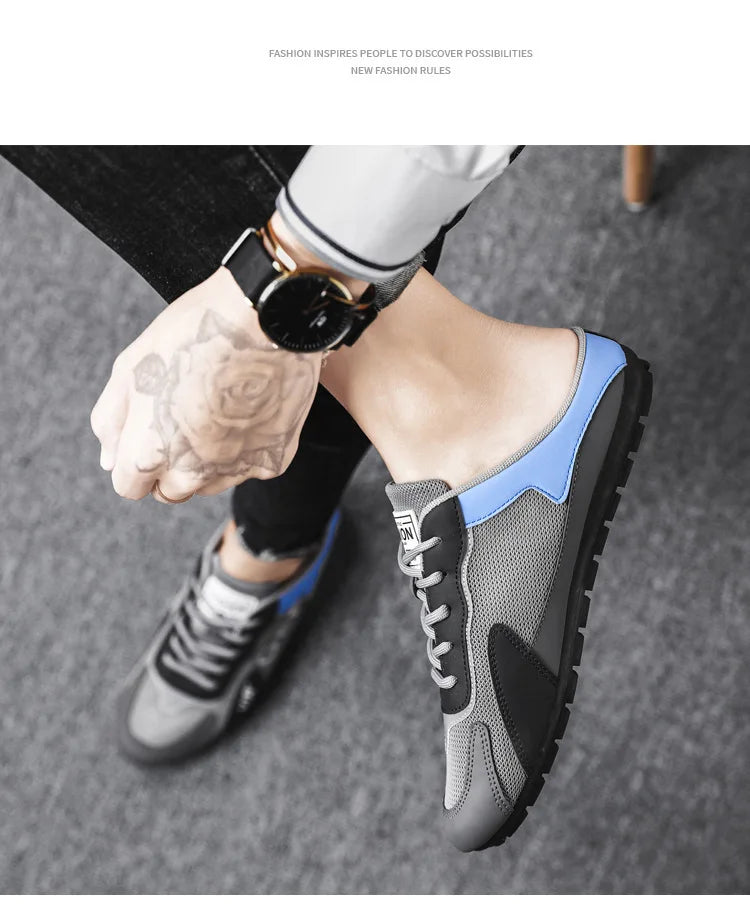 Nueva Tendencia de Pantuflas para Hombre Zapatos Baotou para Hombre Verano Transpirable Zapatos Casuales Planos Vulcanizados Zapatillas Deportivas Masculinas Zapatos Semi Abiertos