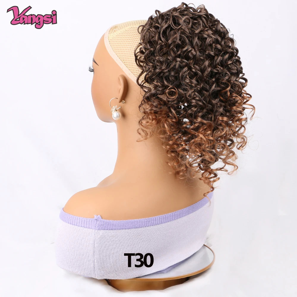12“Short Ombre Afro Curly hair Style Puff Afro Kinky Curly 12 inch Drawstring Ponytail Synthetic Hair Extension for Black Women