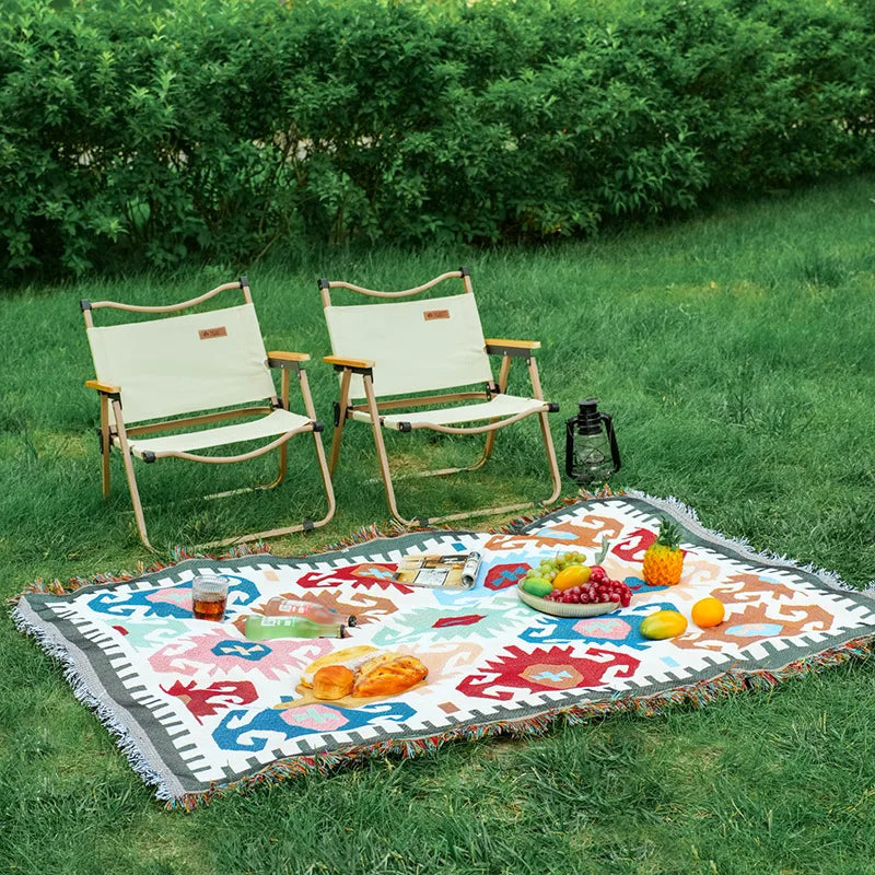 Bohemian Style Colourful Rectangular Tablecloth Cotton Linen Fabric Simple Geometric Tablecloth Outdoor Camping Decoration Cloth