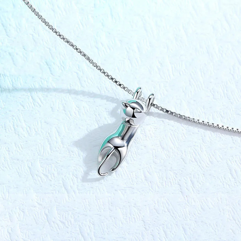 Juegos de joyas de novia para mujer, de plata de ley 925, lindos aretes de gato, collares de cadena larga, colgantes, regalos para fiestas