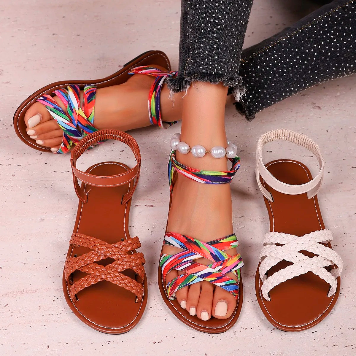 Zapatos de mujer de verano, sandalias planas para mujer con correa romana, suela de goma antideslizante, sandalias diarias para mujer.