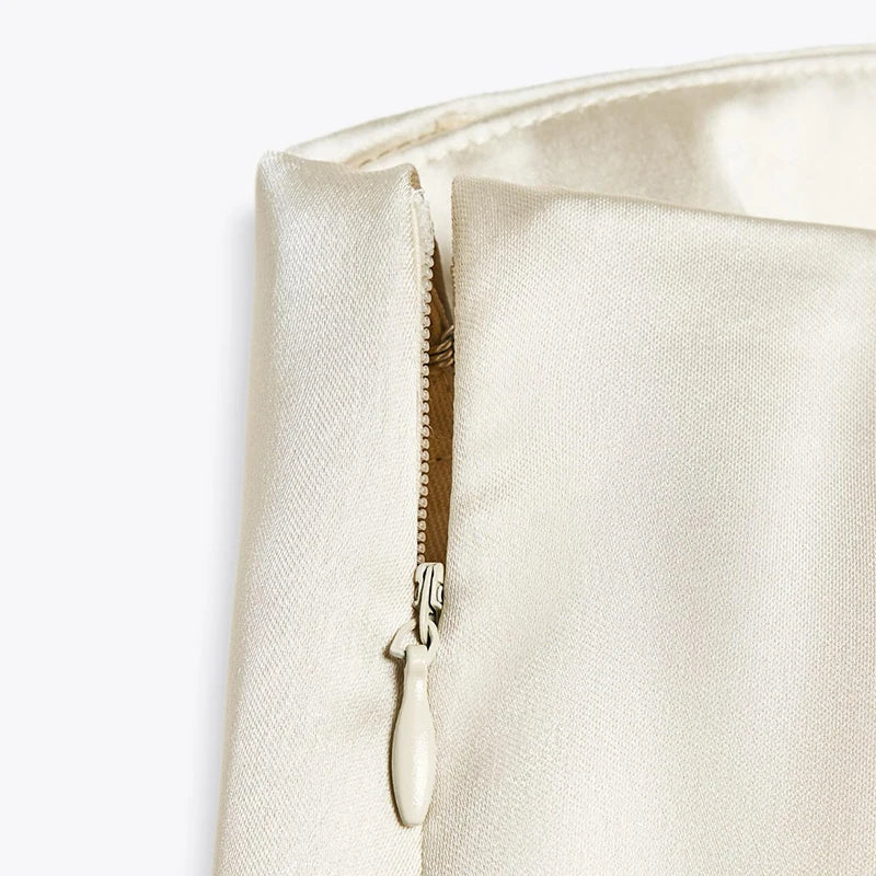 Elegantes Conjuntos de Pantalones de Satén para Mujer, Blusas sin Mangas sin Espalda Tipo Tubo, Pantalones de Pierna Ancha con Cremallera, Trajes de Vacaciones de Verano 2025 para Mujer