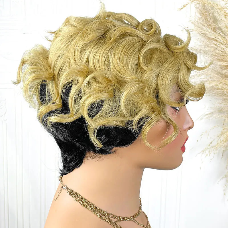 Cheap Pixie Cut Wigs Human Hair Short Human Hair Wigs for Women Full Machine Wig Ombre Highlight 1B/27 Short Wigs On Sale