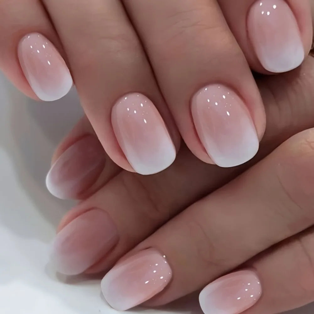 Faux ongles français à tête carrée, imperméables, portables, manucure nude, dégradé de couleurs, à appliquer sur les ongles, couverture complète, pointes flash pour femmes