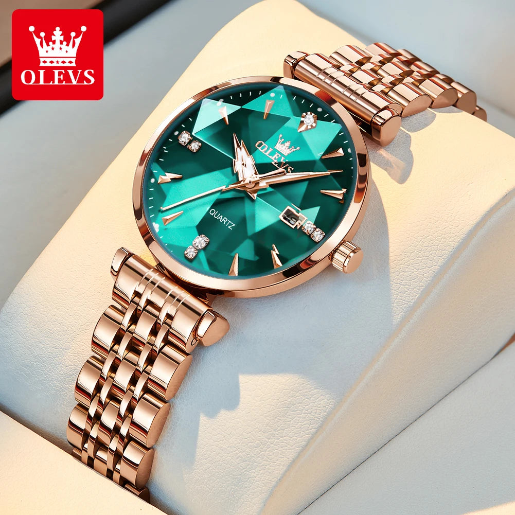 Montre femme OLEVS 5536, haute qualité, élégante, design de bijoux, étanche, à quartz, de luxe, en or rose.