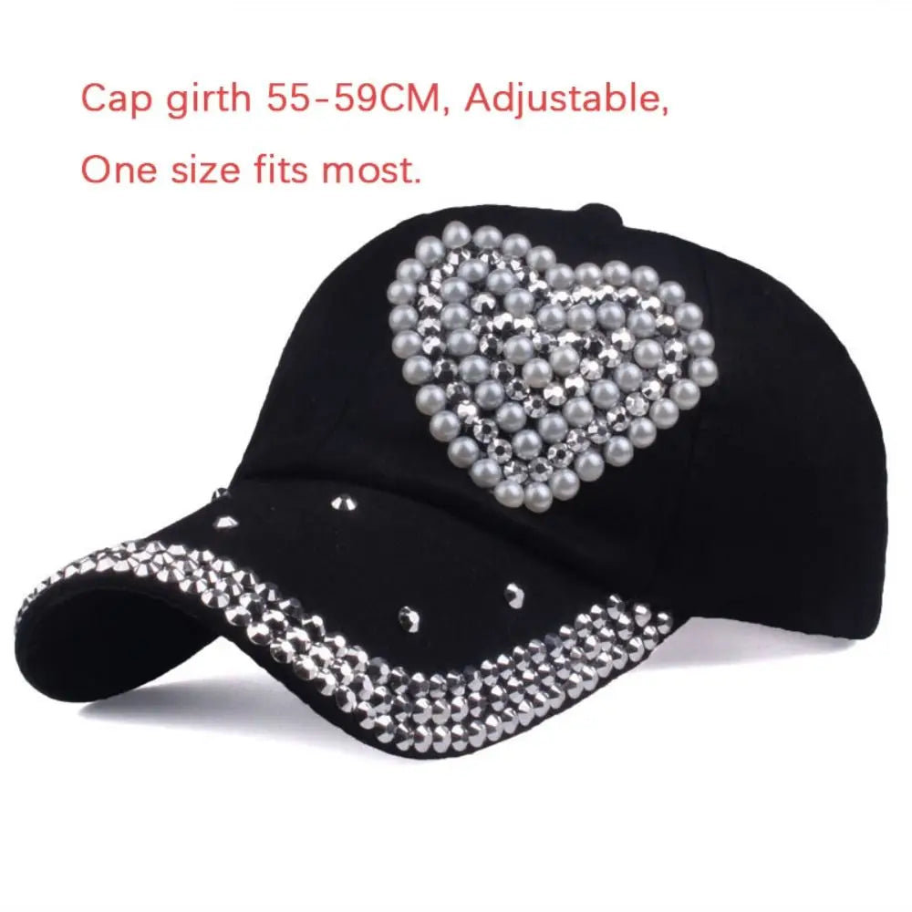 Rhinestone Heart Ponytail Cap