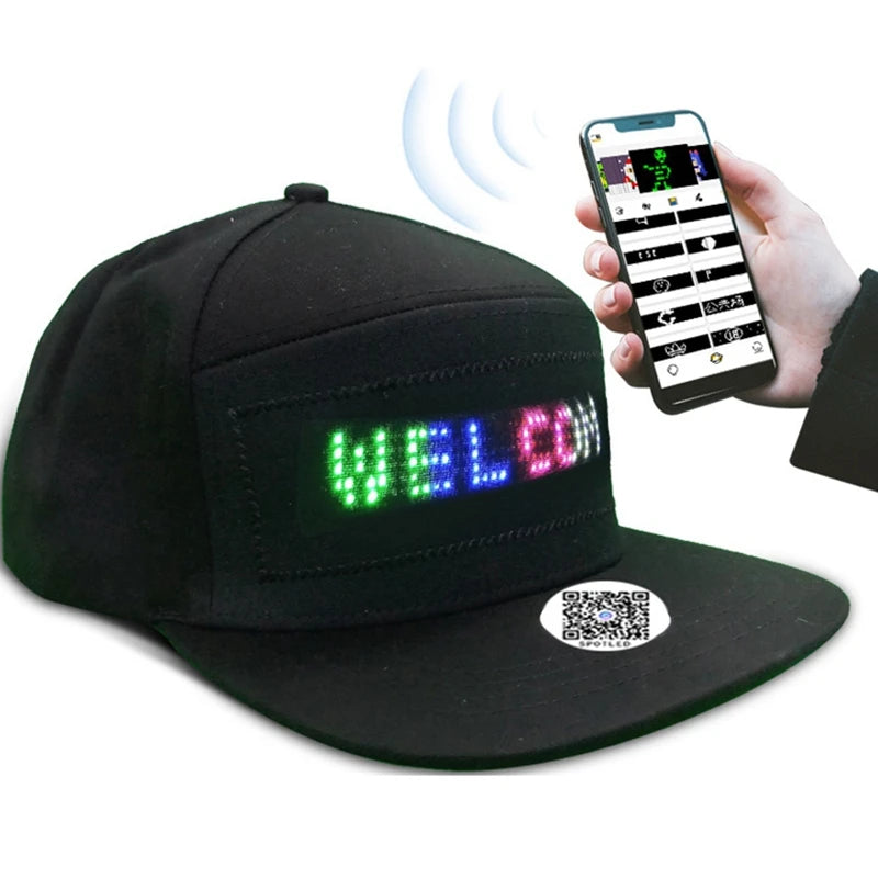 Gorra de béisbol unisex recargable por USB con Bluetooth, aplicación programable, pantalla LED de mensaje desplazable, gorra Snapback de hip hop