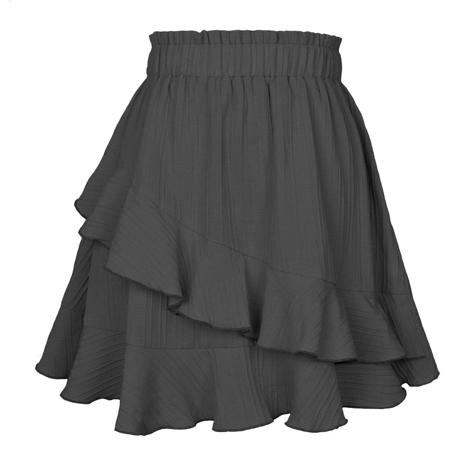 Falda de mujer de moda con volantes, falda corta de cintura alta de color liso irregular, falda de mujer de moda de color liso