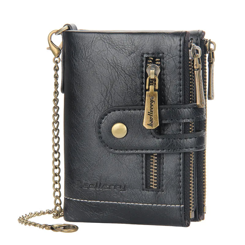 Billetera de lujo de piel sintética para hombre - Tarjetero con diseño de cadena corta, Monedero retro clásico (marca de alta calidad)