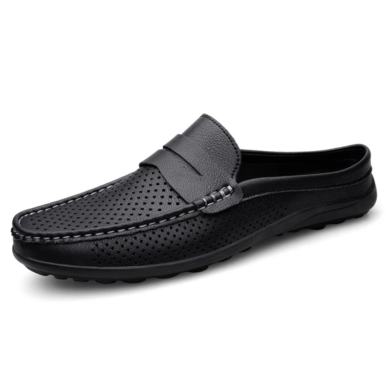 Zapatos de hombre cuatro estaciones nuevos zapatos de cuero de moda ahuecados suela blanda transpirables antideslizantes ligeros de talla grande informales