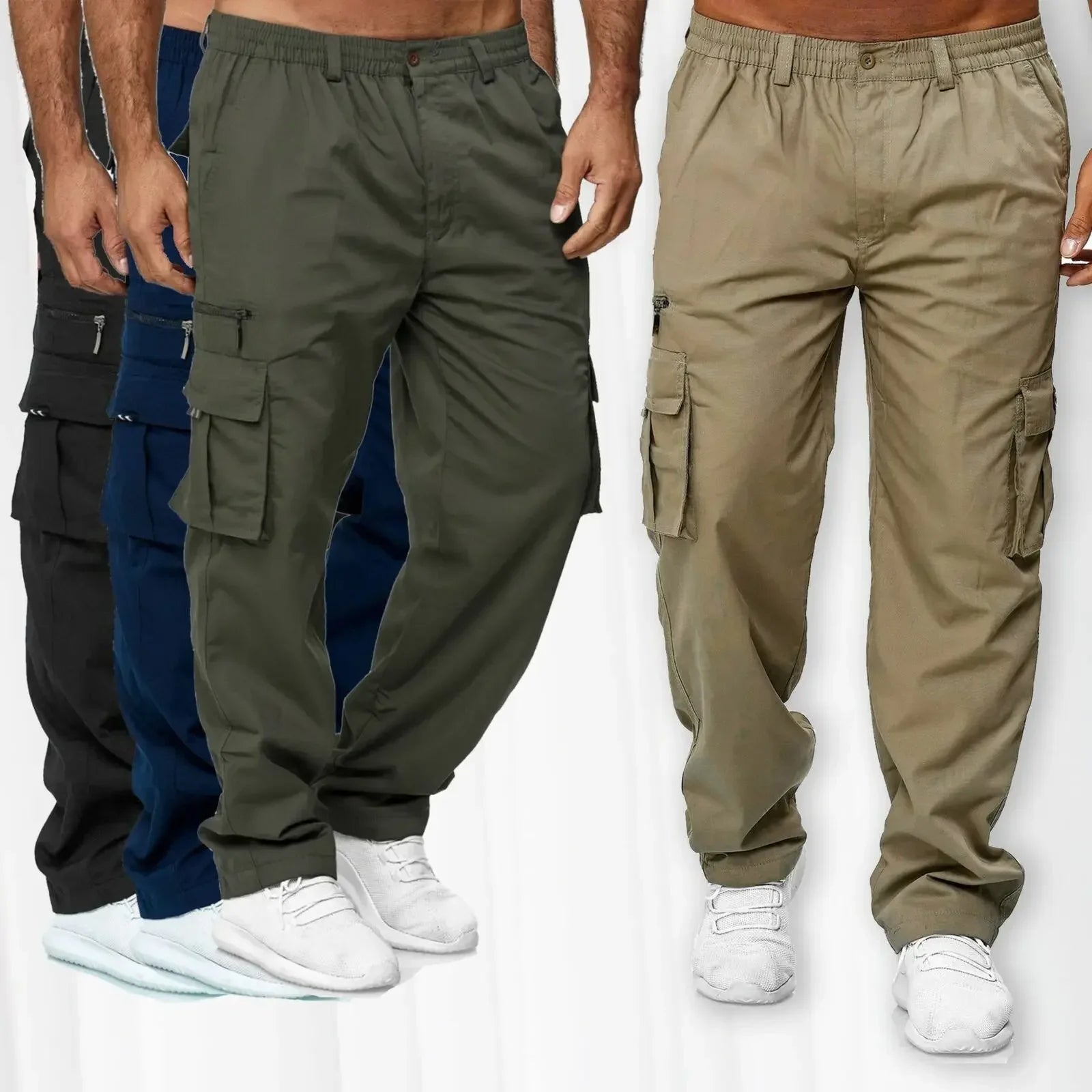 Pantalones de trabajoPantalones de trabajo informales para hombre con múltiples bolsillos, pantalones largos de pierna recta sueltos para exteriores, pantalones casuales de fitness para hombre