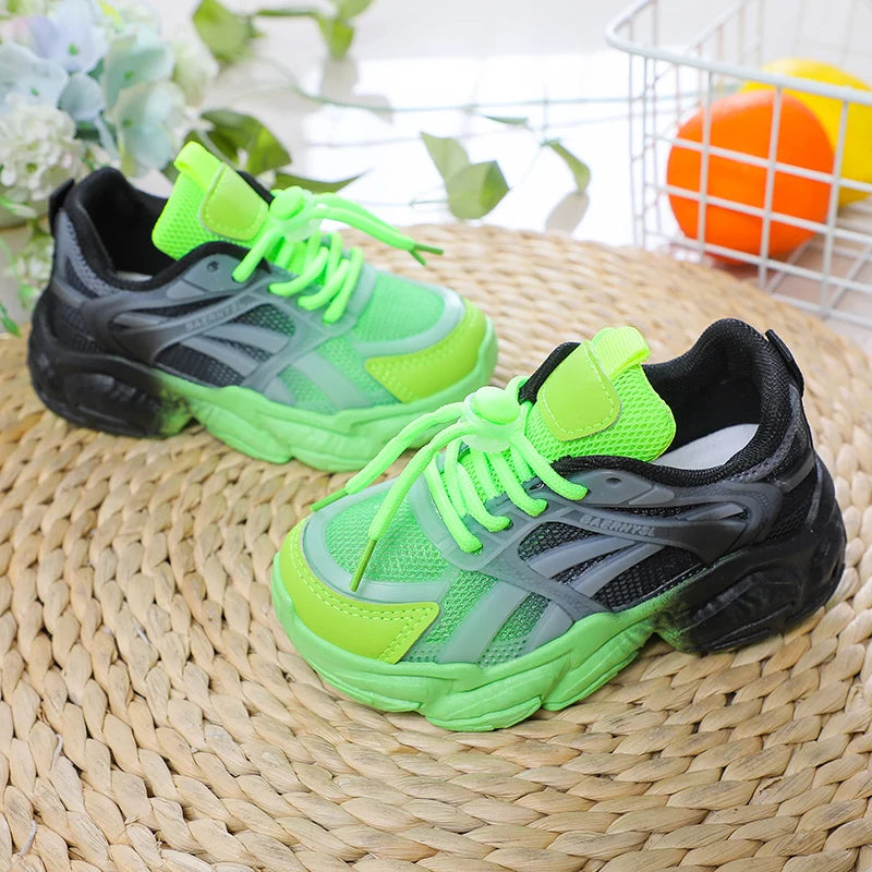 Girls Cute Gradient Mesh Sneakers Low Top Breathable glowing Platform Sports kids Shoes