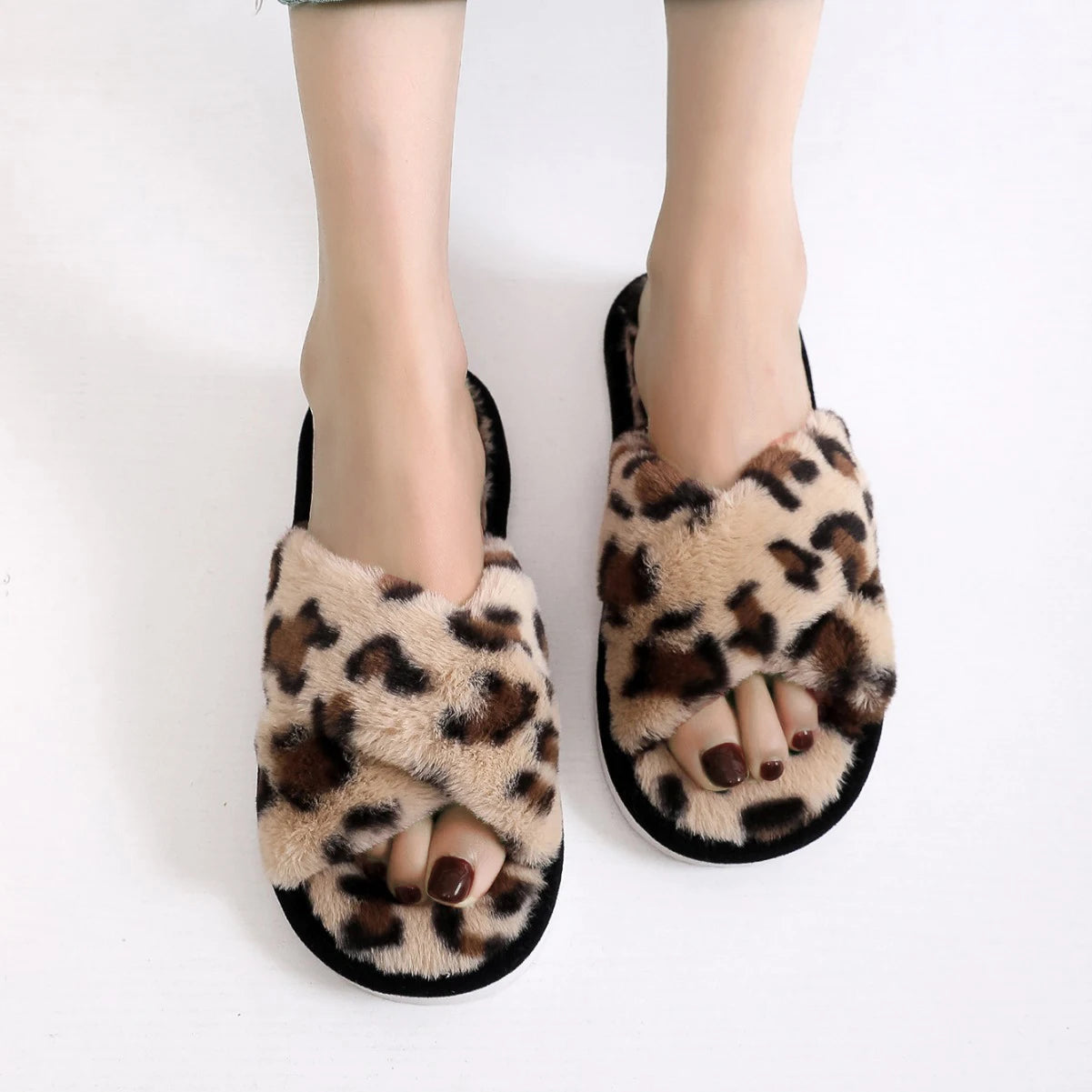 Leopard Fur Slippers