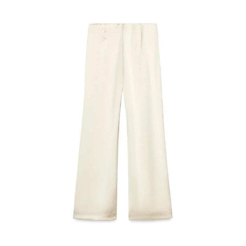 Elegantes Conjuntos de Pantalones de Satén para Mujer, Blusas sin Mangas sin Espalda Tipo Tubo, Pantalones de Pierna Ancha con Cremallera, Trajes de Vacaciones de Verano 2025 para Mujer