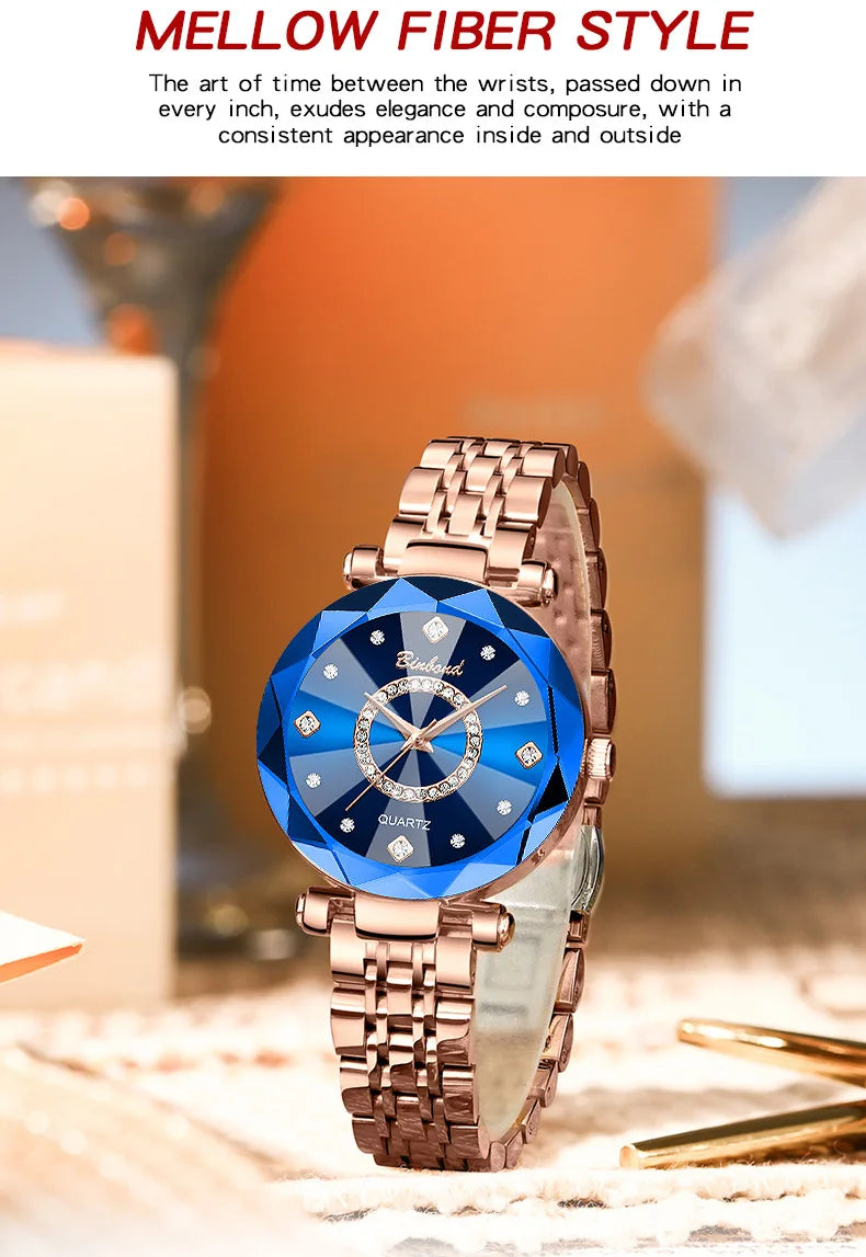 Reloj de Mujer de Lujo Ligero a la Moda con Diamantes, Reloj de Cuarzo Elegante Impermeable V005