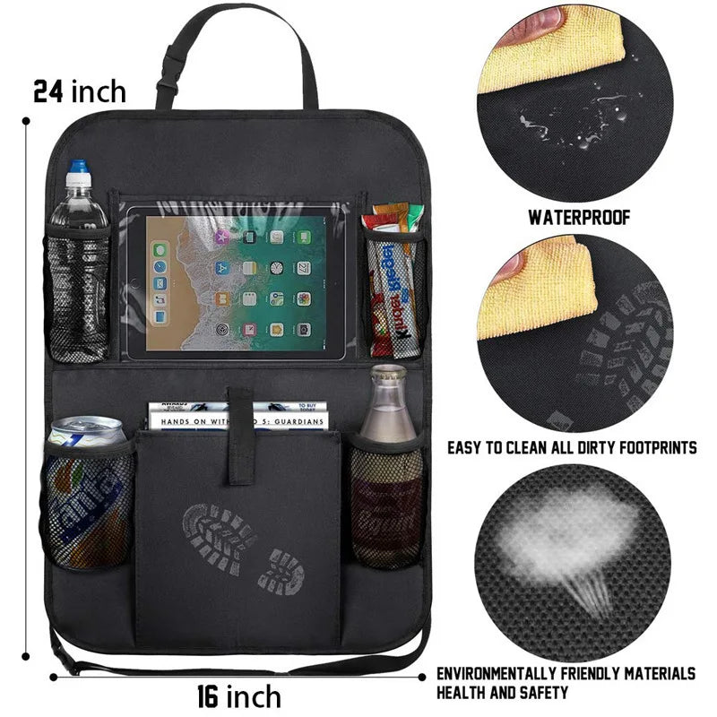 Organiseur de siège arrière de voiture avec support pour tablette tactile, poches de rangement automatique, housse de protection pour dossier de siège de voiture pour voyage, voyage des enfants