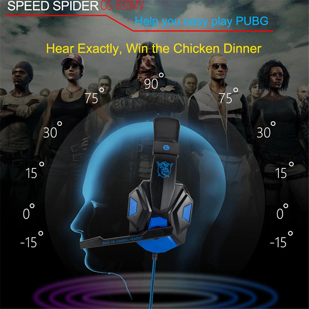 Nye spillhodesett med LED-lys, mikrofon, stereohodetelefoner, dyp bass for PC-datamaskin, gamer, bærbar PC, øretelefoner for PS4 og Xbo