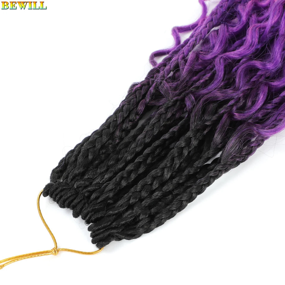 18" Long Boho Braids Extensions Goddess Box Braids Crochet Hair Black Purple Pink Synthetic Braiding Hair Bohemian Hippie Braids
