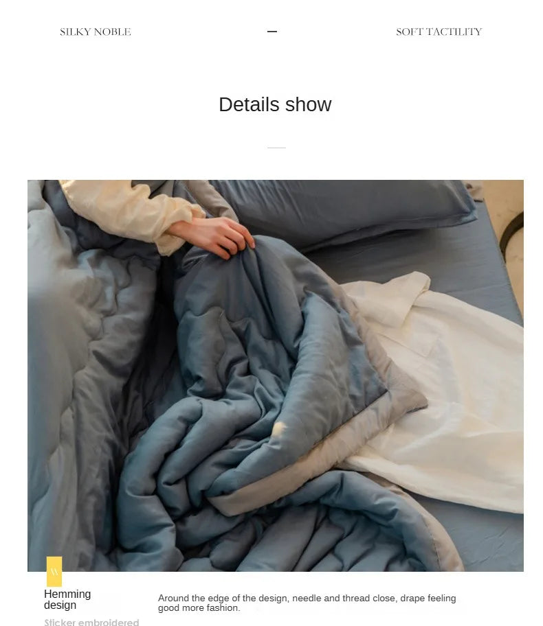 Nouvelle couette d'été matelassée en coton polyester japonais douce pour la peau, lavable, légère, style luxueux, couleur unie, légère