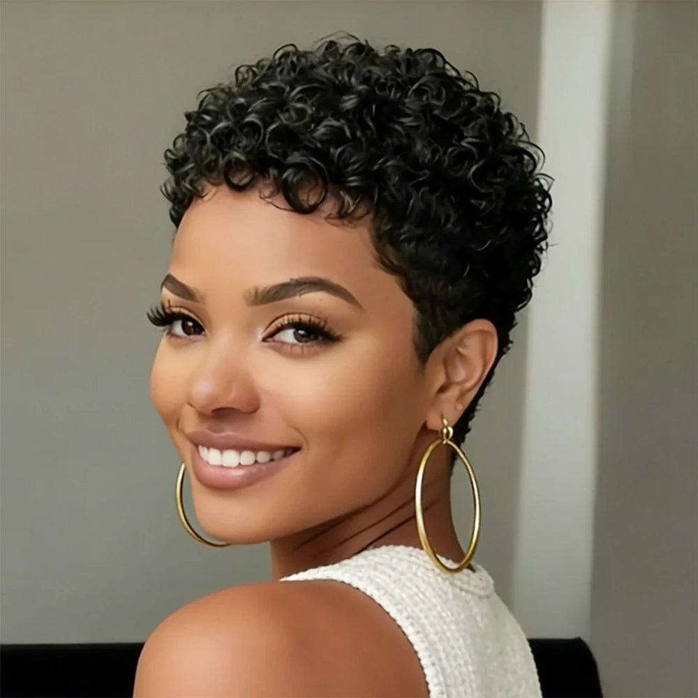 Afro Kinky Curly synthetic wig Hair Wig Short Pixie Cut Wig Full Machine-Made Wig for Women