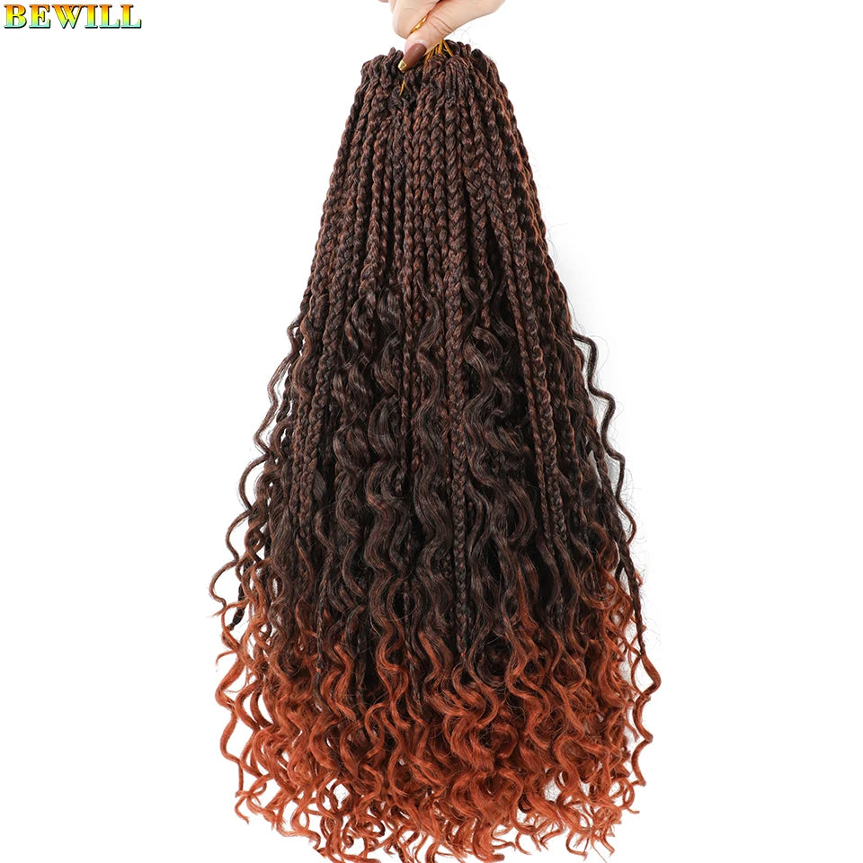 18" Long Boho Braids Extensions Goddess Box Braids Crochet Hair Black Purple Pink Synthetic Braiding Hair Bohemian Hippie Braids