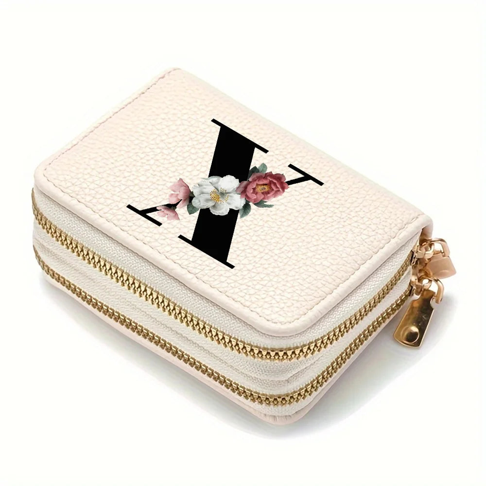 Cartera corta con estampado floral y letras