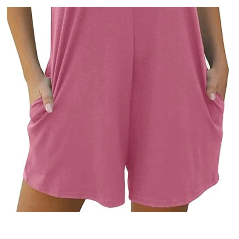 Mono corto de mujer casual de verano, holgado, con cuello redondo, sin mangas y con bolsillo lateral