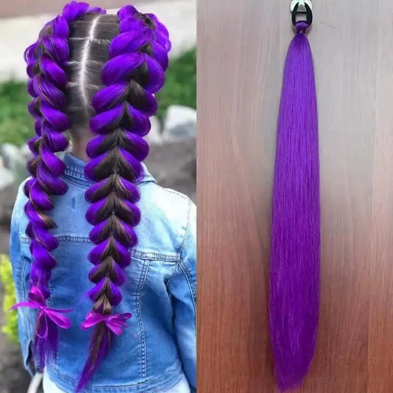New 1Piece DIY 26inch Cosplay Wig KPOP Rumi Long Purple Braided Dress Up Accessories Ponytail Braid Heat Resistant Synthetic Wig