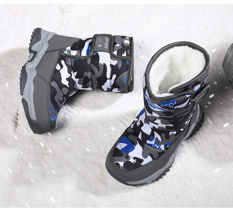 Winter Children Shoes Plush Waterproof Fabric Non-Slip Girl Shoes Rubber Sole Snow Boots Fashion Warm Outdoor Boots