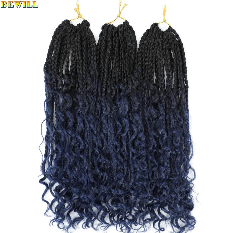 18" Long Boho Braids Extensions Goddess Box Braids Crochet Hair Black Purple Pink Synthetic Braiding Hair Bohemian Hippie Braids