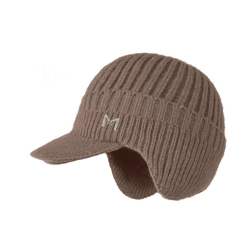 Gorro de invierno de punto cálido con ala y orejeras, gorro tipo boina cálido forrado de vellón para exteriores para hombres y mujeres, adecuado para viajes diarios