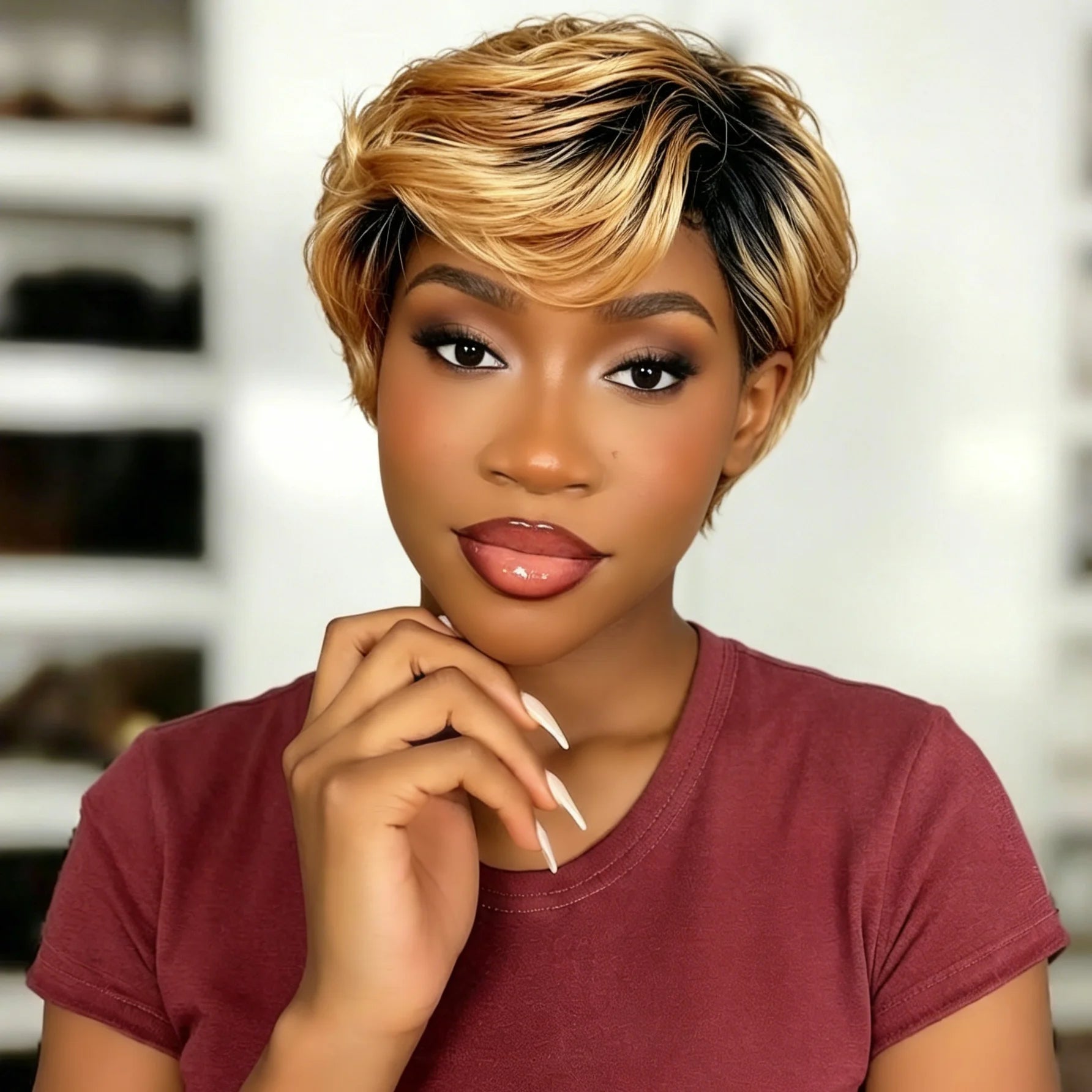 Pixie Cut Wig Human Hair For Women 1B30 Short Straight Wigs Full Machine Made Wig Pixie Curly Black 1B Color