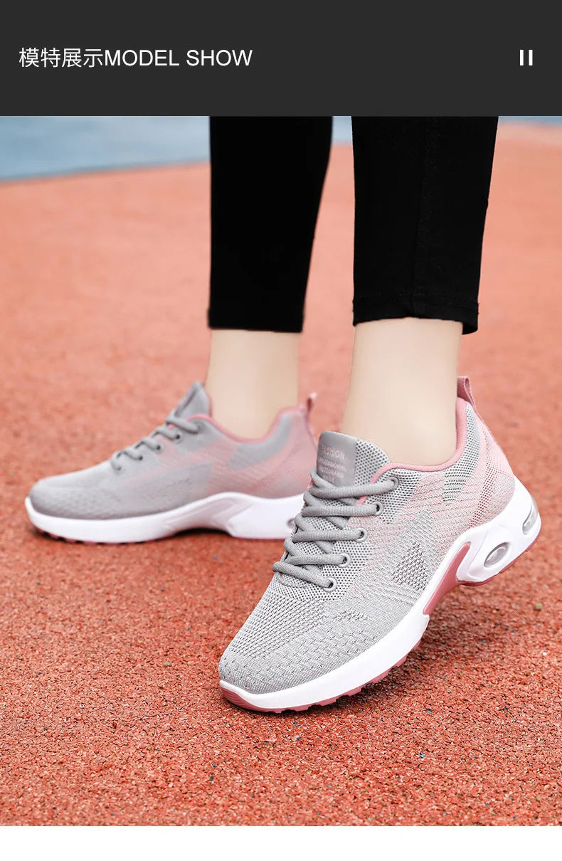 Zapatillas de running para mujer, nuevas, de primavera, de talla grande, informales, transpirables, con cordones, con cámara de aire, deportivas