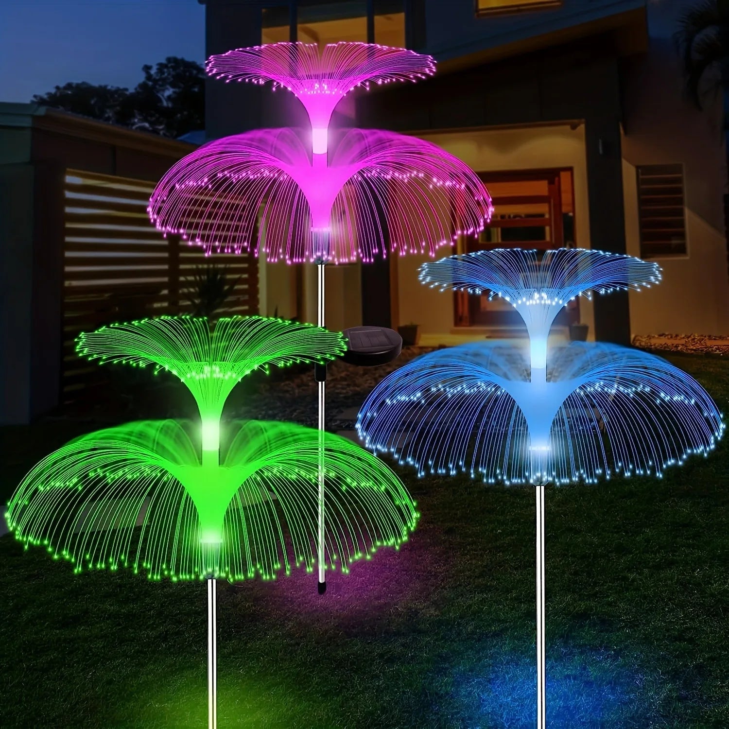 1PC Outdoor Solar Garden Lights 7 Colors Variable Solar Stake Jellyfish Reed Lights Solar Outdoor Color Changing Lights