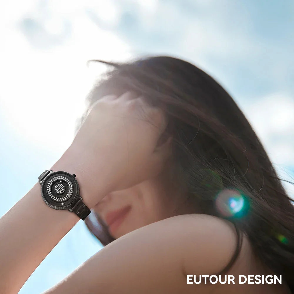 Reloj Magnético EUTOUR para Mujer con Diamantes | Cuarzo Impermeable | Correa de Lujo de Acero Inoxidable | Elegancia del Día a la Noche