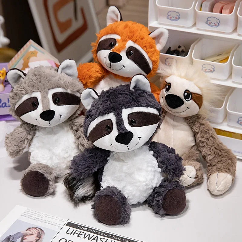 Animales de peluche Kawaii, mapache de peluche, zorro encantador, lindo perezoso suave, almohada para niñas, niños, bebés, regalo de cumpleaños