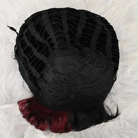 Peluca Bob Corto para PixieCut sin pegamento, sintética, sin frente, con flequillo, negra natural, lisa, hecha a máquina, corta en capas para uso diario